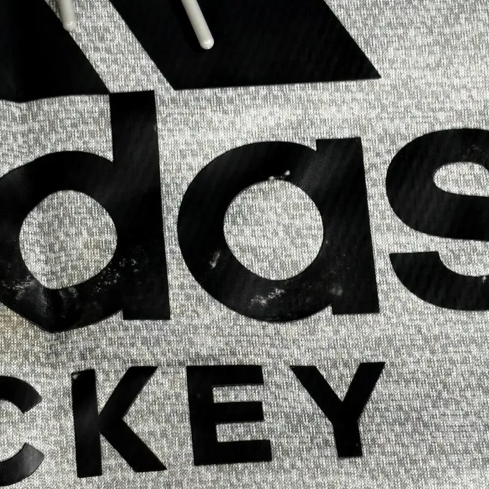Adidas Hoodie Mens 2XL Gray Hockey Graphic Logo Pullover Sweatshirt Spell Out